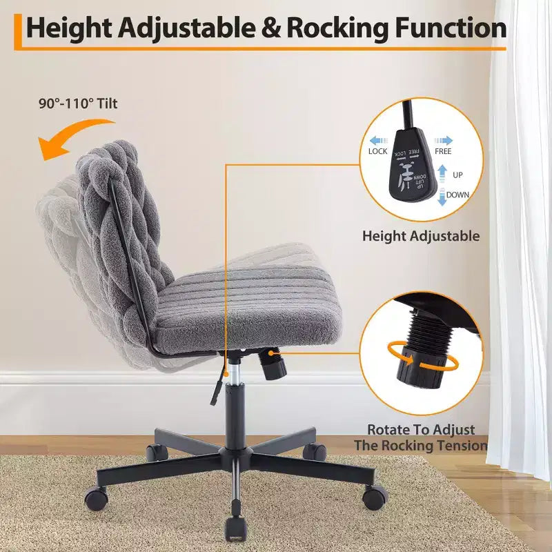 Chaise de bureau large, chaise Criss Cross avec fonction bascule et hauteur réglable, chaise pivotante sans accoudoirs confortable