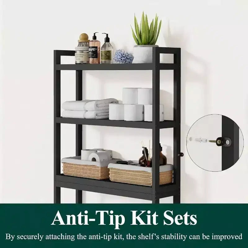 Meuble de rangement au-dessus des toilettes, 3 niveaux, organisateur de salle de bain avec étagère réglable, 4 crochets, étagère gain de place noire
