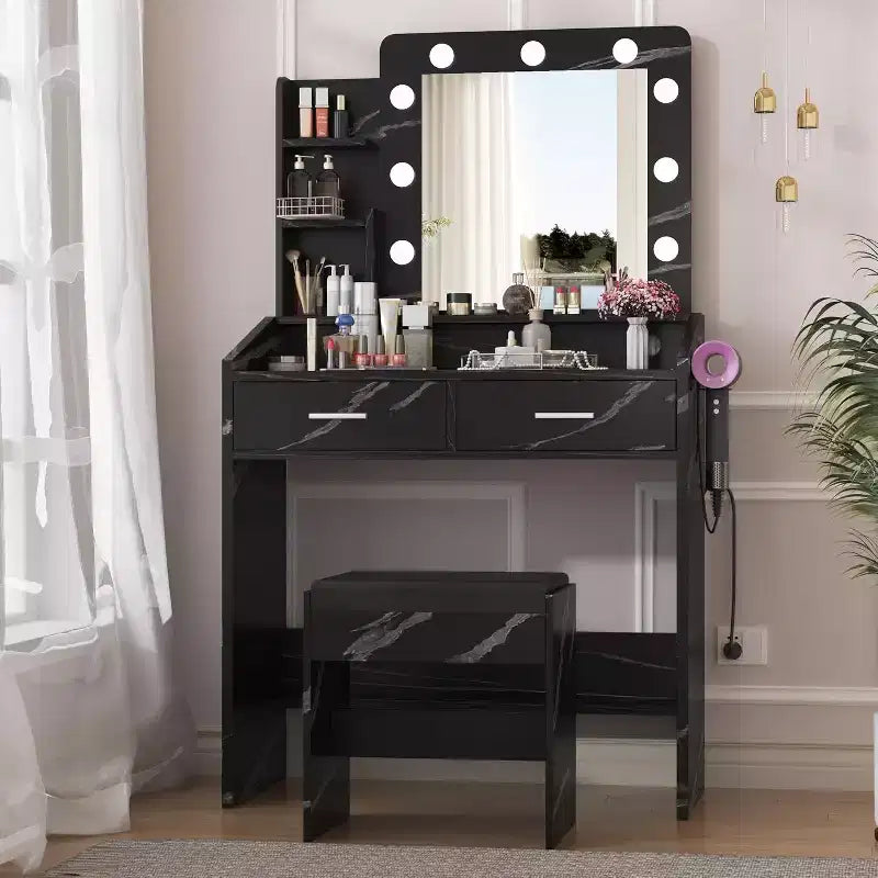 Vanity Desk with Mirror and Lights for Bedroom,Makeup Table with 2 Drawers,3 Light Modes & Dimmable LEDVanity Desk with Mirror and Lights for Bedroom