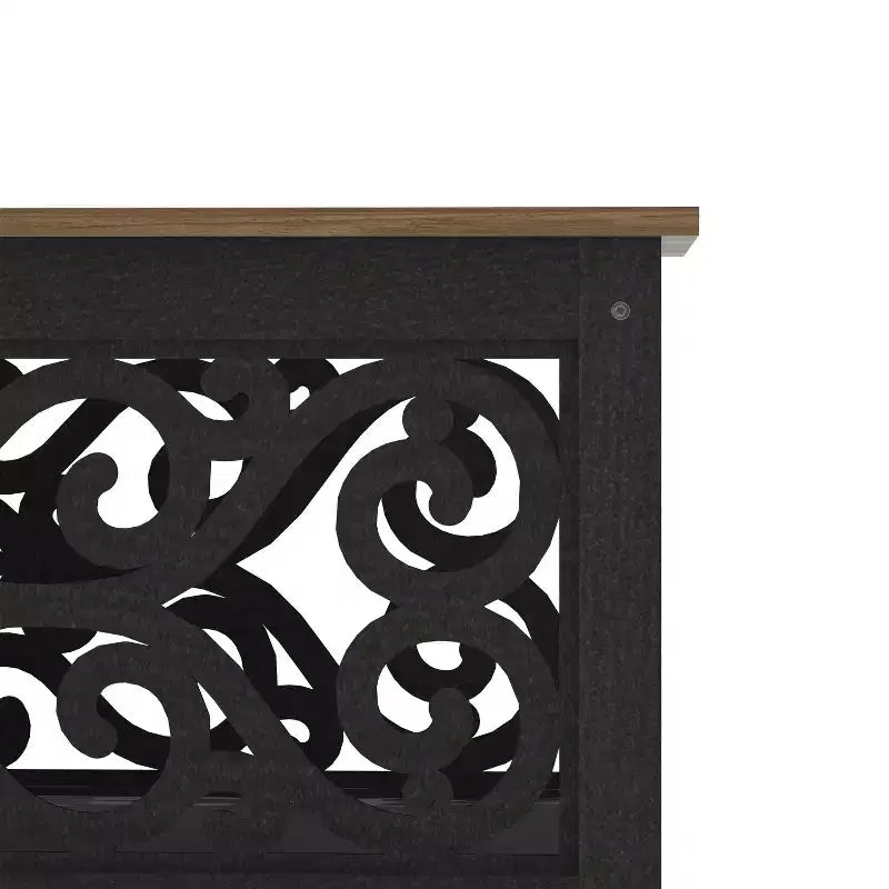 Table basse carrée avec panneaux décoratifs ajourés et étagère inférieure 34.9 L x 34.9 P x 17.1 H