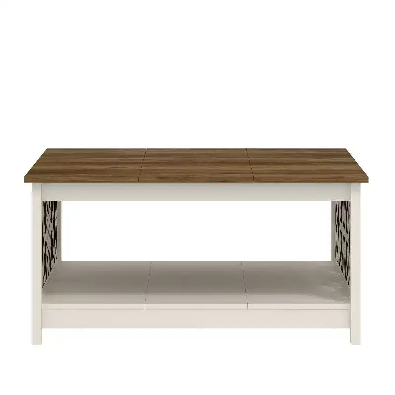 Table basse carrée avec panneaux décoratifs ajourés et étagère inférieure 34.9 L x 34.9 P x 17.1 H