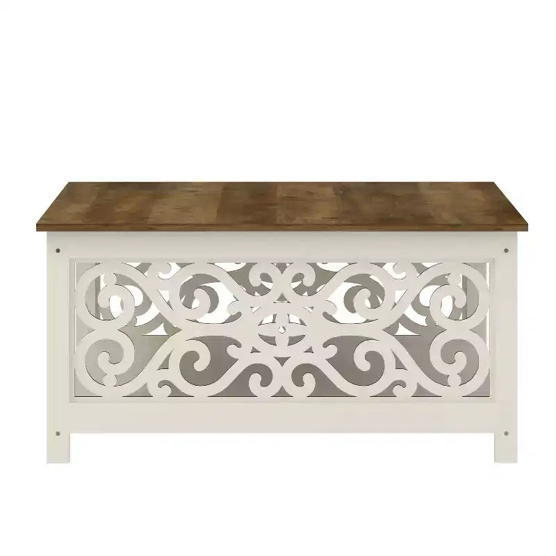 Table basse carrée avec panneaux décoratifs ajourés et étagère inférieure 34.9 L x 34.9 P x 17.1 H
