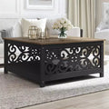 Galano Square Coffee Table with Decorative Cut-Out Panels and Lower Shelf 34.9 W x 34.9 D x 17.1 H