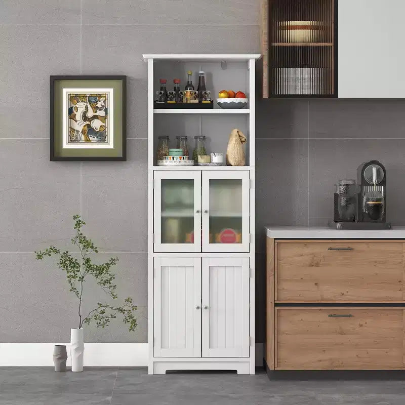 Meuble colonne de salle de bain avec porte vitrée et étagère réglable