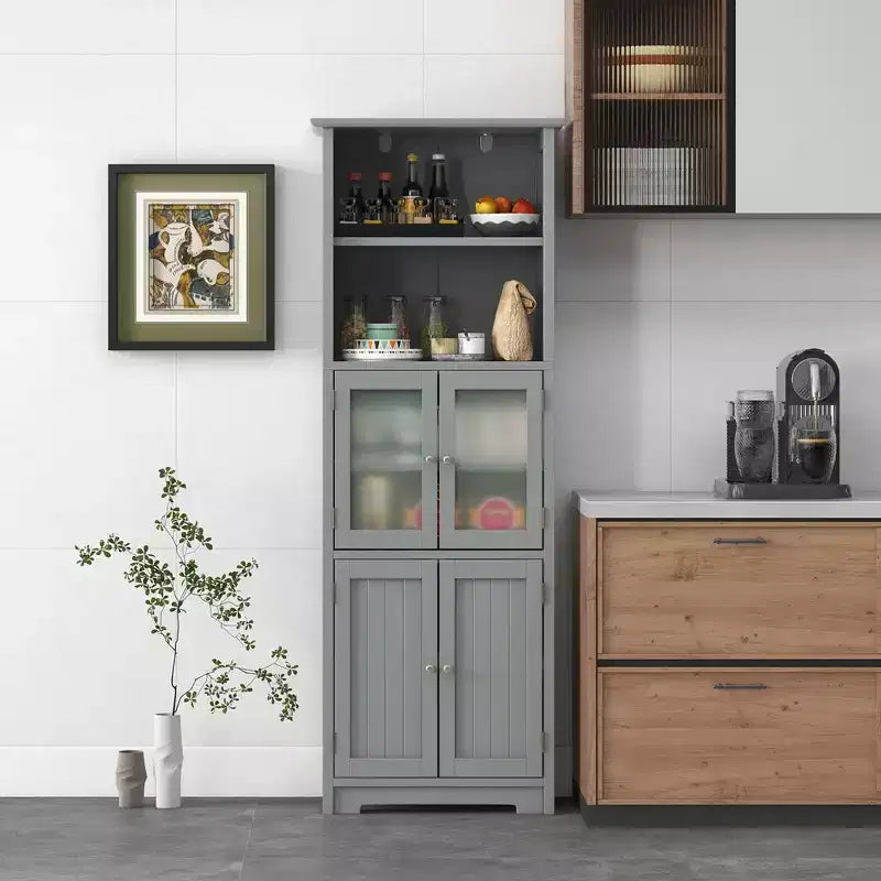 Meuble colonne de salle de bain avec porte vitrée et étagère réglable