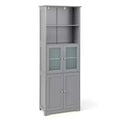 Costway Bathroom Tall Storage Cabinet Linen Tower w/ Glass Door & Adjustable Shelf