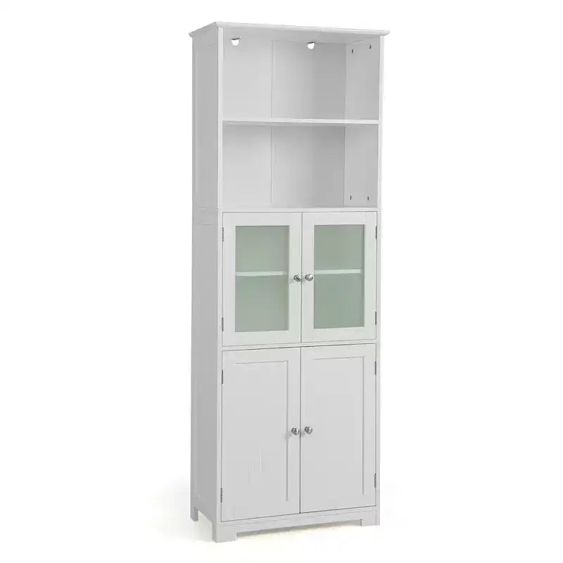 Meuble colonne de salle de bain avec porte vitrée et étagère réglable