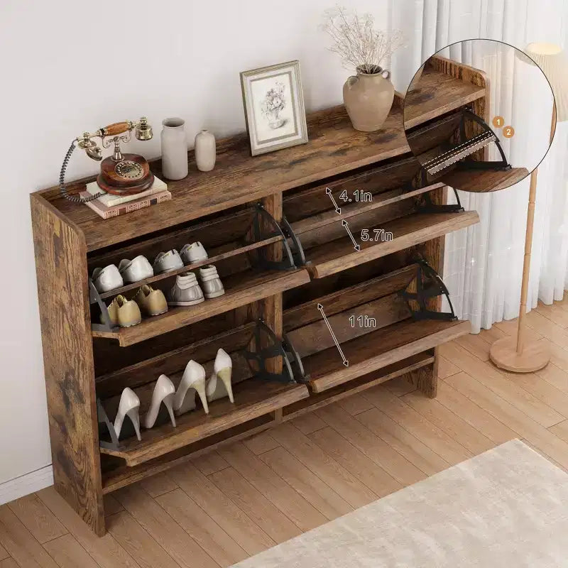 Meuble à chaussures 4 tiroirs à abattant avec étagère réglable – Organisateur de rangement en bois polyvalent pour le couloir, l'entrée et le salon