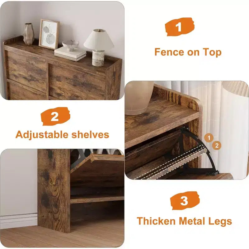 Meuble à chaussures 4 tiroirs à abattant avec étagère réglable – Organisateur de rangement en bois polyvalent pour le couloir, l'entrée et le salon
