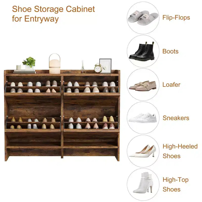 Meuble à chaussures 4 tiroirs à abattant avec étagère réglable – Organisateur de rangement en bois polyvalent pour le couloir, l'entrée et le salon