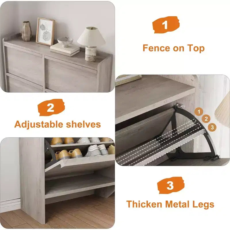 Meuble à chaussures 4 tiroirs à abattant avec étagère réglable – Organisateur de rangement en bois polyvalent pour le couloir, l'entrée et le salon
