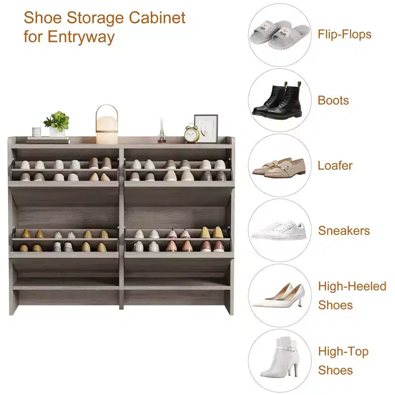 Meuble à chaussures 4 tiroirs à abattant avec étagère réglable – Organisateur de rangement en bois polyvalent pour le couloir, l'entrée et le salon