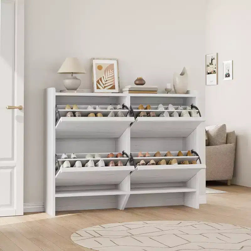 Meuble à chaussures 4 tiroirs à abattant avec étagère réglable – Organisateur de rangement en bois polyvalent pour le couloir, l'entrée et le salon