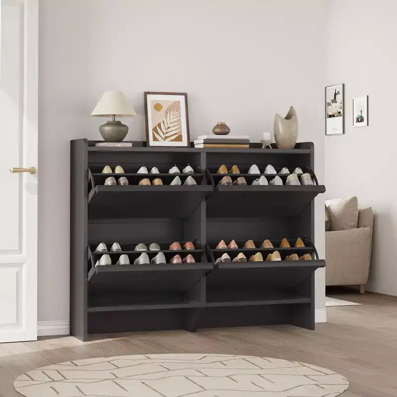 Meuble à chaussures 4 tiroirs à abattant avec étagère réglable – Organisateur de rangement en bois polyvalent pour le couloir, l'entrée et le salon