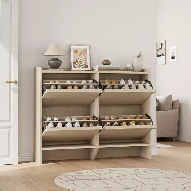 Meuble à chaussures 4 tiroirs à abattant avec étagère réglable – Organisateur de rangement en bois polyvalent pour le couloir, l'entrée et le salon