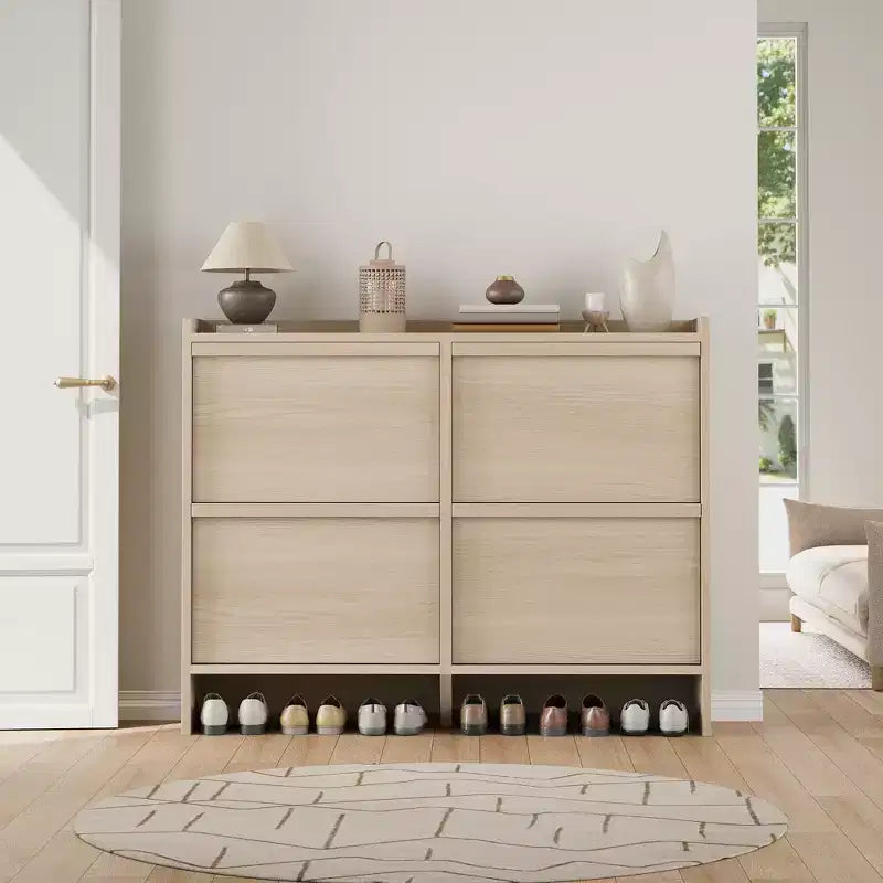 Meuble à chaussures 4 tiroirs à abattant avec étagère réglable – Organisateur de rangement en bois polyvalent pour le couloir, l'entrée et le salon
