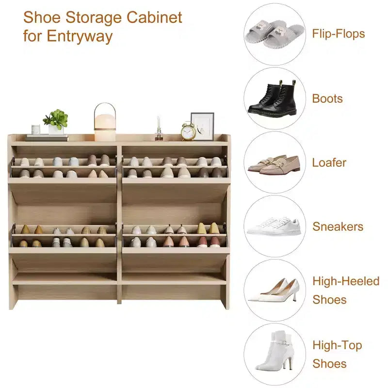 Meuble à chaussures 4 tiroirs à abattant avec étagère réglable – Organisateur de rangement en bois polyvalent pour le couloir, l'entrée et le salon