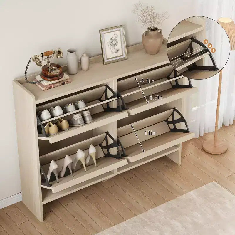 Meuble à chaussures 4 tiroirs à abattant avec étagère réglable – Organisateur de rangement en bois polyvalent pour le couloir, l'entrée et le salon