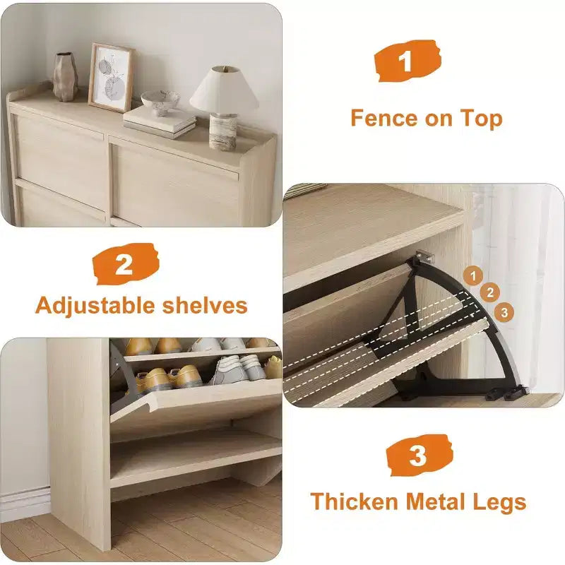 Meuble à chaussures 4 tiroirs à abattant avec étagère réglable – Organisateur de rangement en bois polyvalent pour le couloir, l'entrée et le salon
