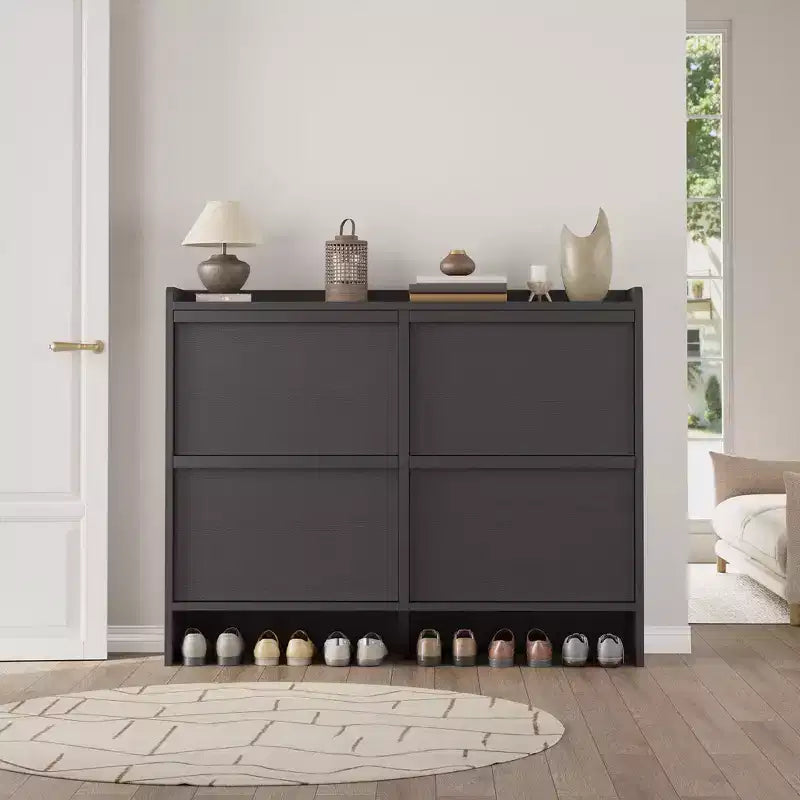 Meuble à chaussures 4 tiroirs à abattant avec étagère réglable – Organisateur de rangement en bois polyvalent pour le couloir, l'entrée et le salon