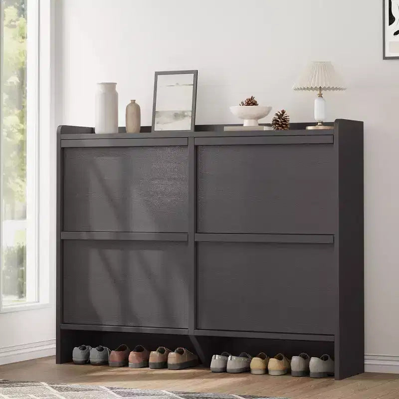 4-Drawer Flip Shoe Cabinet with Adjustable Shelf - Versatile Wooden Storage Organizer for Hallway, Entryway & Living Room