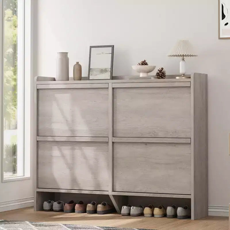 Meuble à chaussures 4 tiroirs à abattant avec étagère réglable – Organisateur de rangement en bois polyvalent pour le couloir, l'entrée et le salon