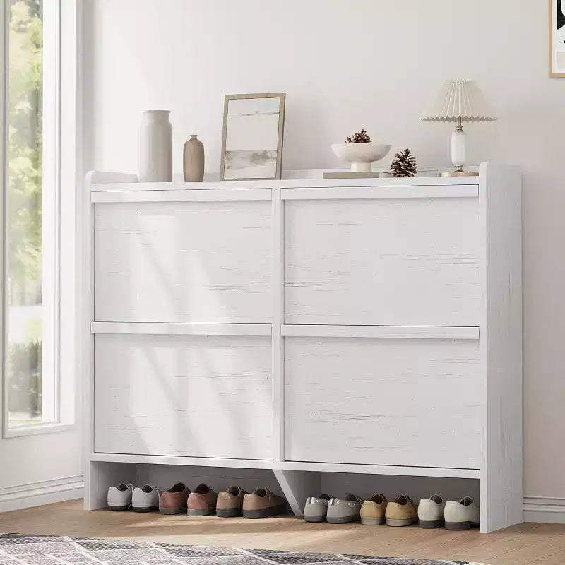 Meuble à chaussures 4 tiroirs à abattant avec étagère réglable – Organisateur de rangement en bois polyvalent pour le couloir, l'entrée et le salon