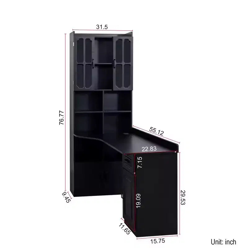 Bureau d'ordinateur en forme de L avec huche, bureau d'angle avec tiroir et étagère, table d'étude, bureau d'écriture, bureau d'ordinateur de jeu pour salle d'étude noir