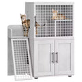 Cat Litter Box Furniture, Hidden Litter Box Enclosure 41.9'' - Double Layer Modern Cat House with Platform Ladder Indoor Washroom Villa Cabinet