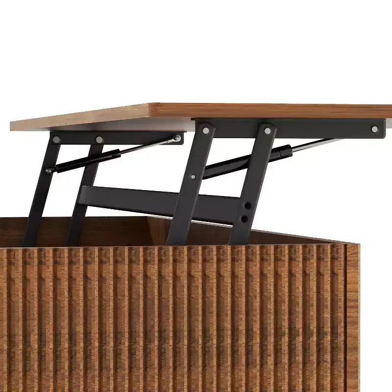 Table basse rustique relevable avec rangement dissimulé et étagère à deux niveaux
