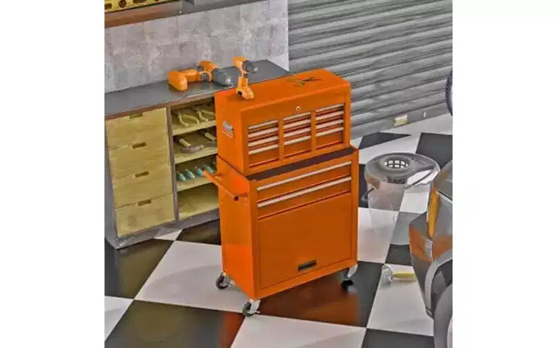 Servante d'atelier 8 tiroirs - Orange, Roues haute capacité, pour Atelier/Entrepôt
