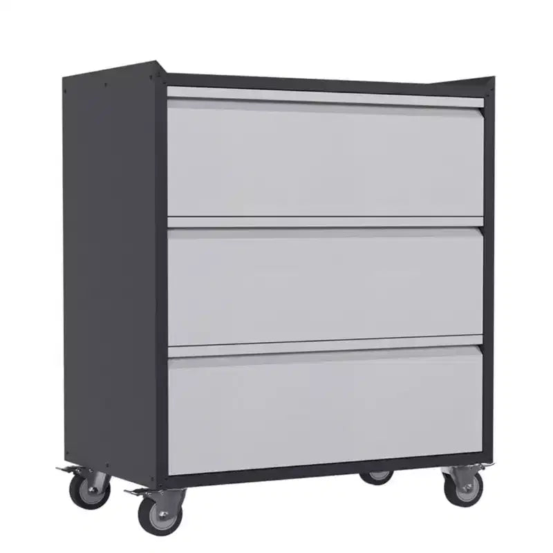Servante d'atelier à roulettes, Boîte de rangement métallique à 3 tiroirs pour Garage, Entrepôt, Noir/Gris