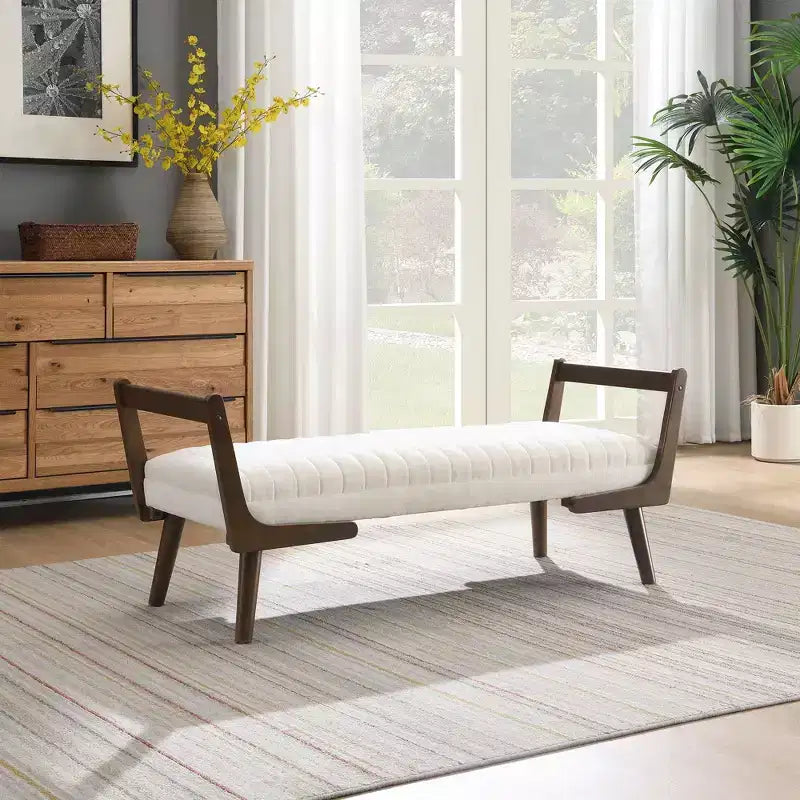 Banc moderne, banc de rangement capitonné à canal avec pieds en bois de noyer, tabouret repose-pieds en similicuir pour salon, chambre à coucher, entrée