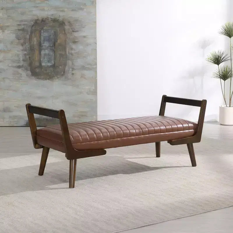 Banc moderne, banc de rangement capitonné à canal avec pieds en bois de noyer, tabouret repose-pieds en similicuir pour salon, chambre à coucher, entrée