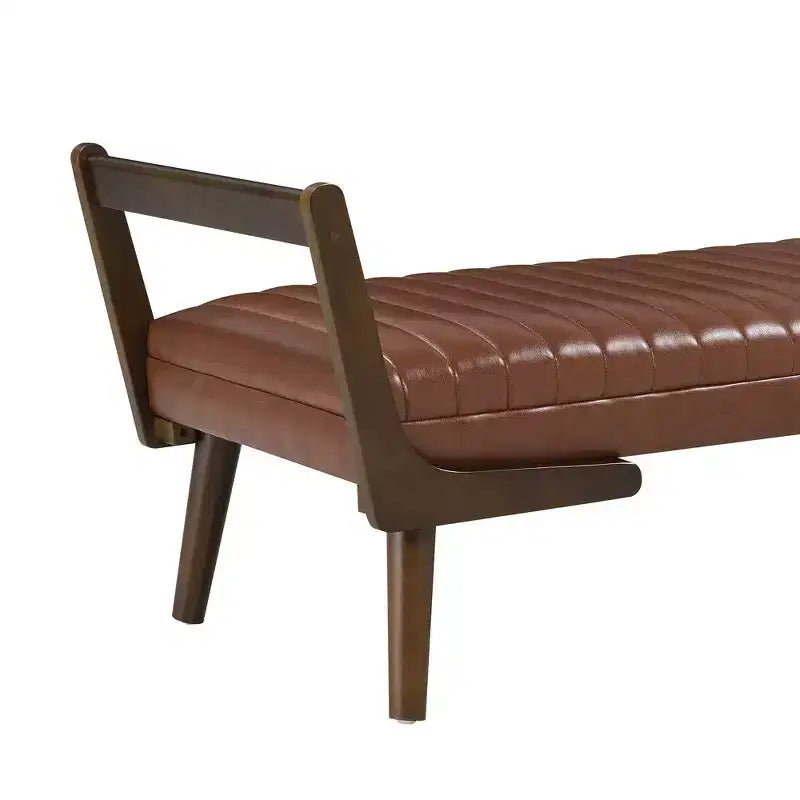 Banc moderne, banc de rangement capitonné à canal avec pieds en bois de noyer, tabouret repose-pieds en similicuir pour salon, chambre à coucher, entrée