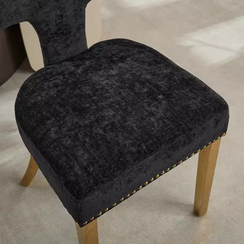 Chaises de salle à manger de ferme, chaises d'appoint modernes du milieu du siècle en tissu de lin doux avec pieds en acier, garniture cloutée pour la décoration intérieure