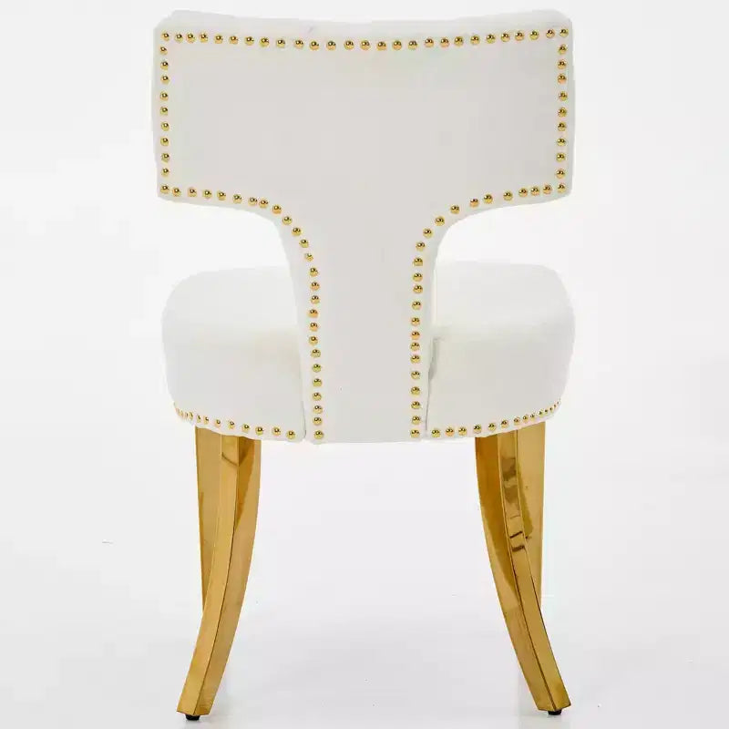 Chaises de salle à manger de ferme, chaises d'appoint modernes du milieu du siècle en tissu de lin doux avec pieds en acier, garniture cloutée pour la décoration intérieure