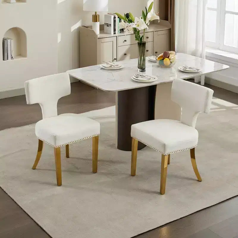 Chaises de salle à manger de ferme, chaises d'appoint modernes du milieu du siècle en tissu de lin doux avec pieds en acier, garniture cloutée pour la décoration intérieure