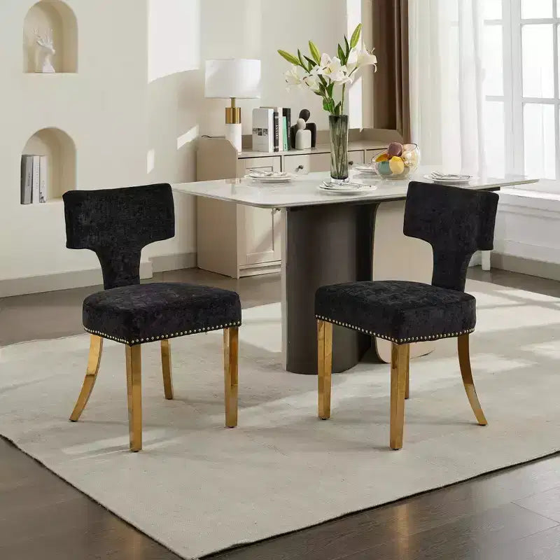 Chaises de salle à manger de ferme, chaises d'appoint modernes du milieu du siècle en tissu de lin doux avec pieds en acier, garniture cloutée pour la décoration intérieure
