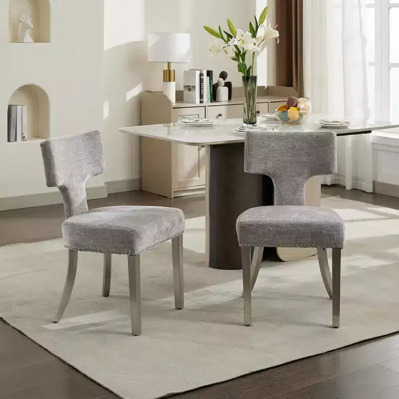 TUYOHW Farmhouse Dining Chairs Set of 2,Mid-Century Modern Side Chairs Soft Linen Fabric with Steel Legs,Nailhead Trim for Home Decor
