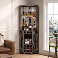 72 Tall Farmhouse Corner Bar Storage Cabinet Kitchen Cabinet with Barn Door, Acrylic Mirror, Glass Rack & Wine Storage, Walnut - ModernLuxe