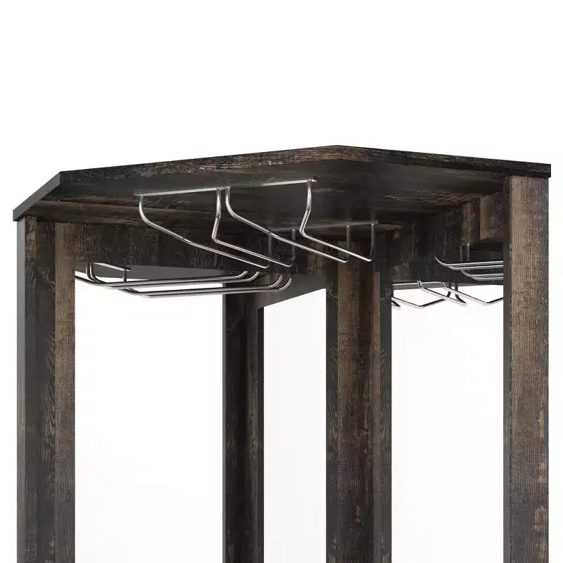 Meuble de rangement d'angle de bar de ferme de 72 po, armoire de cuisine avec porte de grange, miroir acrylique, porte-verres et rangement pour le vin, Noyer