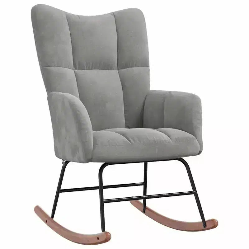 vidaXL Rocking Chair Accent Side Chair Padded Seat for Living Room Velvet - Light Gray Without Footrest