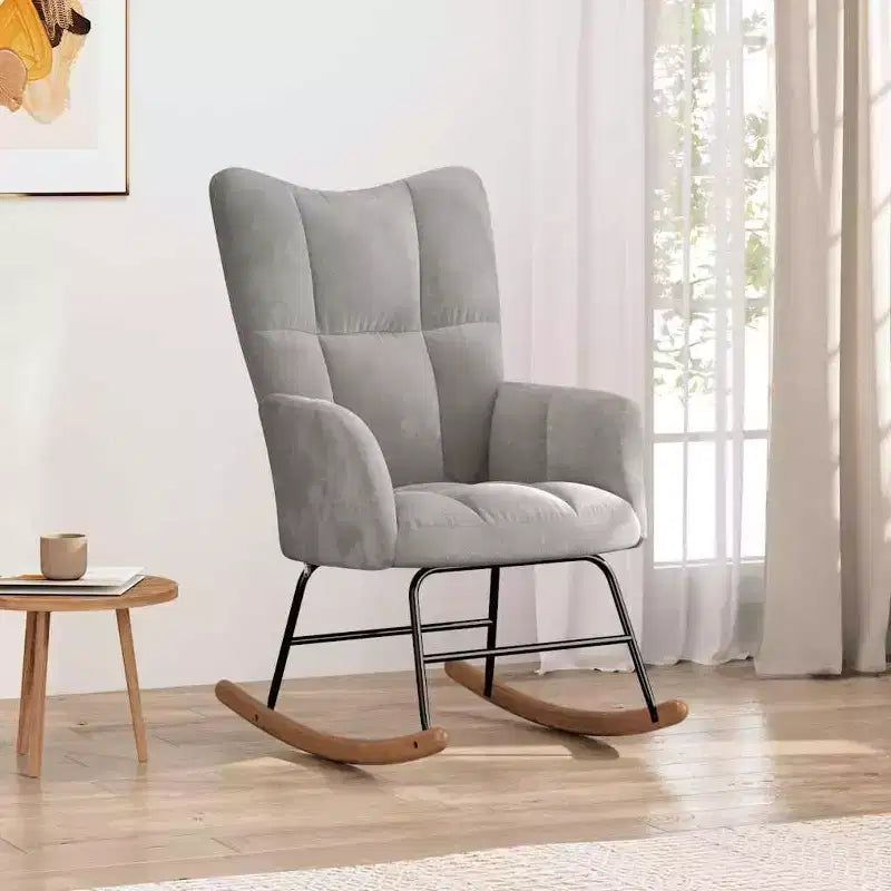 Fauteuil à bascule d'appoint Rembourré pour Salon Velours - Gris Clair Sans Repose-pieds