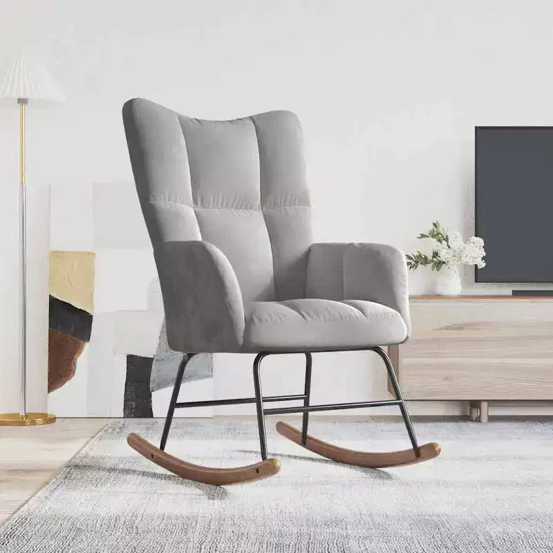 Fauteuil à bascule d'appoint Rembourré pour Salon Velours - Gris Clair Sans Repose-pieds