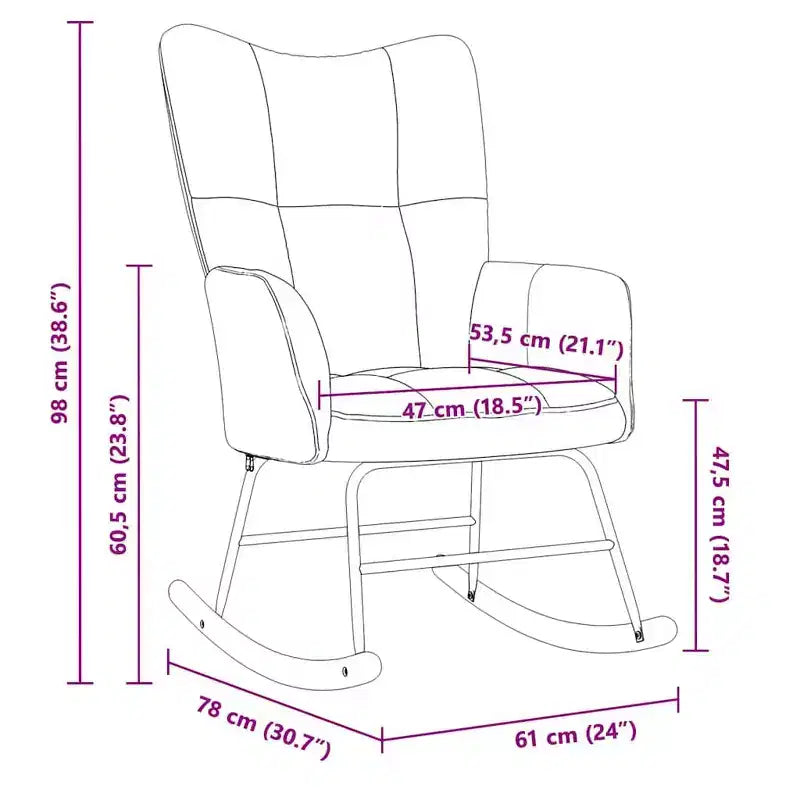 Fauteuil à bascule d'appoint Rembourré pour Salon Velours - Gris Clair Sans Repose-pieds