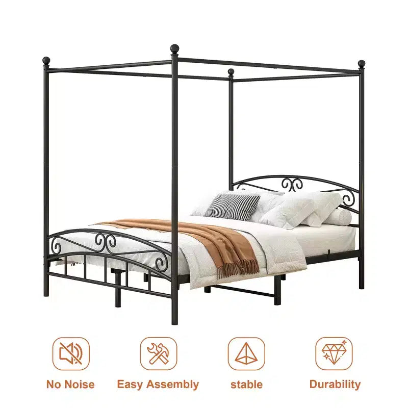 Bellemave Durable Metal Canopy Bed Frame with Stable Structure and Quiet Support, Black