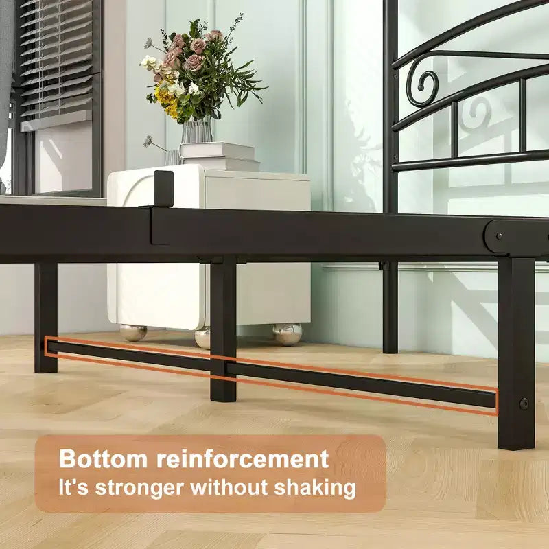 Cadre de lit baldaquin en métal durable avec structure stable et support silencieux, noir