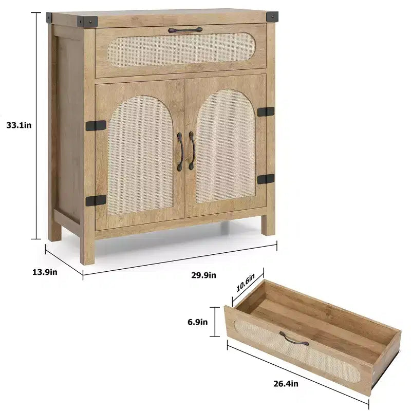 Enfilade décorative en rotin, bois naturel