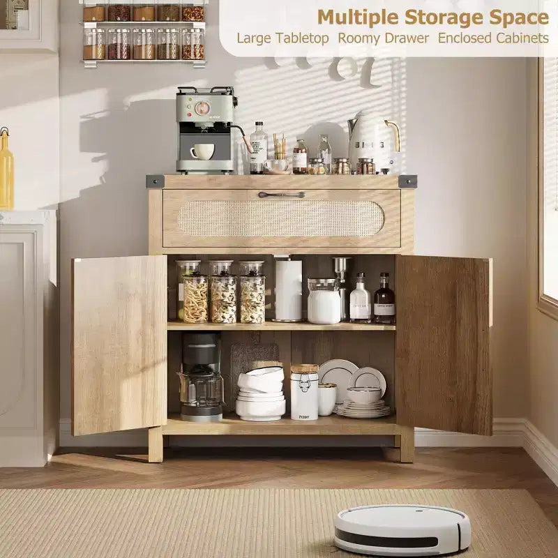 Enfilade décorative en rotin, bois naturel